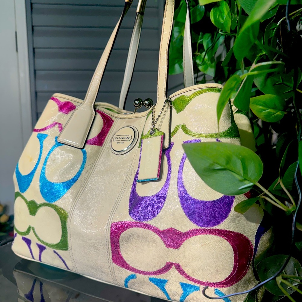 Multicolored METALLICS & Crème Patent Leather Large Coach Signature Purse